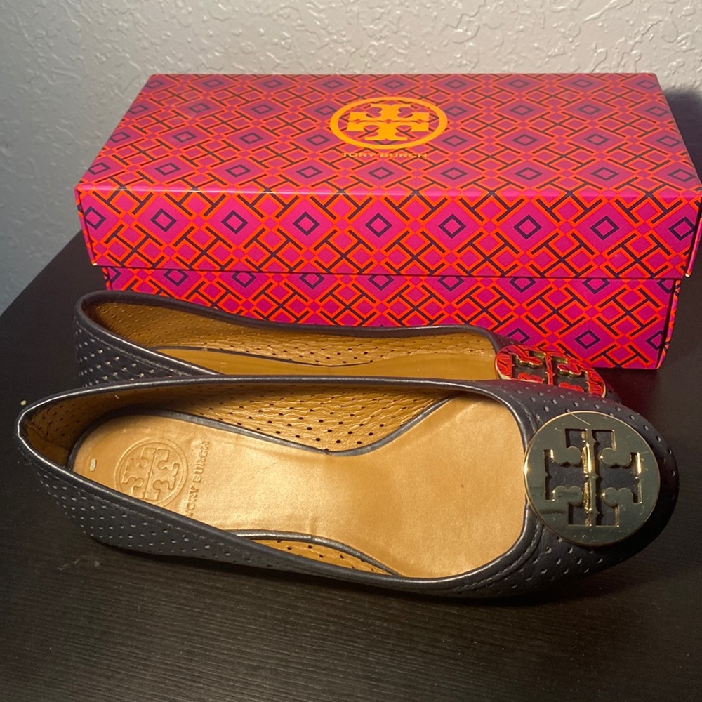 Navy Blue Tory Burch Leather flats